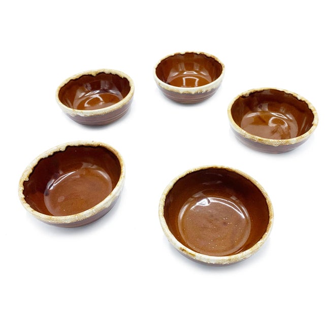 Mid-Century Modern Mid-Century Hand Made Ovenproof Brown Drip Clay Bowls - 5 Pieces For Sale - Image 3 of 4