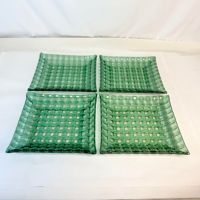 Lot De 4 Assiettes à Salade En Verre Texturé Vert - Vintage - Occasion