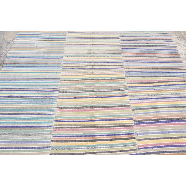 1950s Vintage Panelled Kilim Wool Rug With Pastel Stripes by Rug & Kilim, 1950-1959 For Sale - Image 5 of 9