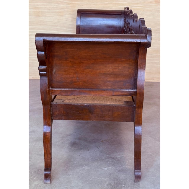 20th Century Large Catalan Bench in Walnut with Caned Seat For Sale - Image 14 of 18