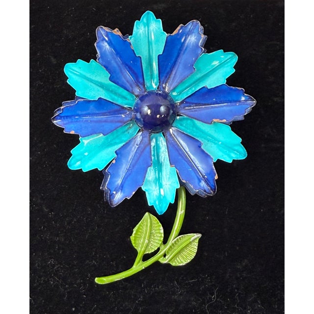 Mod 1960s Enamel Over Metal Blue Flower Brooch Pin Mid-Century For Sale In Los Angeles - Image 6 of 6