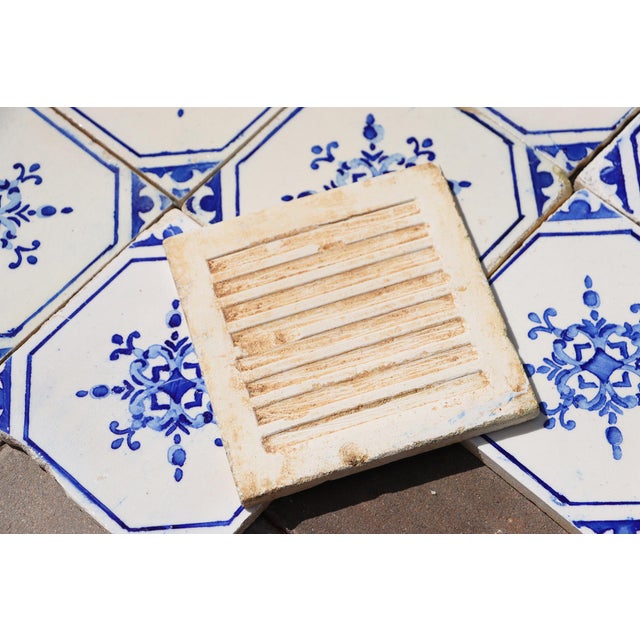 Antique 1920s Portuguese Ceramic Tiles With Stylized Art Deco Rosette Motif Set of 14 For Sale - Image 18 of 18