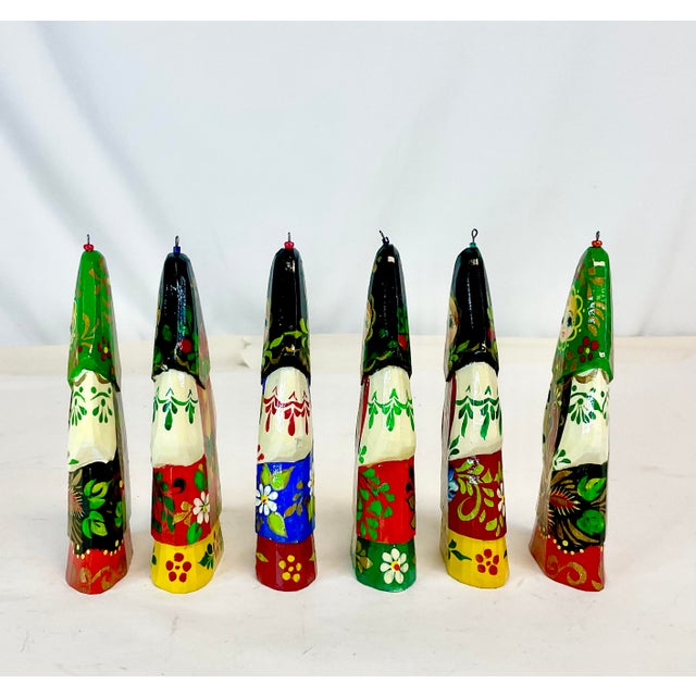 Vintage Boho Chic Folk Art Russian Hand Crafted Christmas Ornaments - Set of 6, Small. For Sale - Image 4 of 10