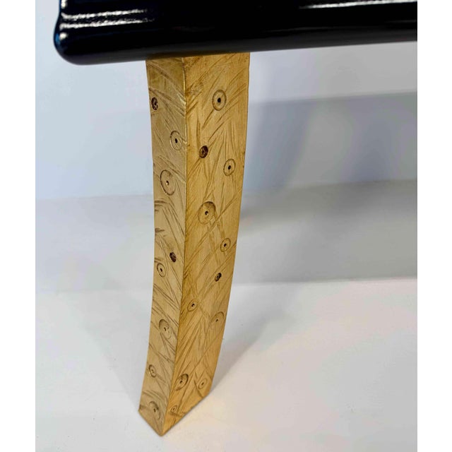 Italian Art Deco Bench with Zebrawood and Cherrywood Inlays and Gold Leaf Legs, 1980s For Sale - Image 10 of 13