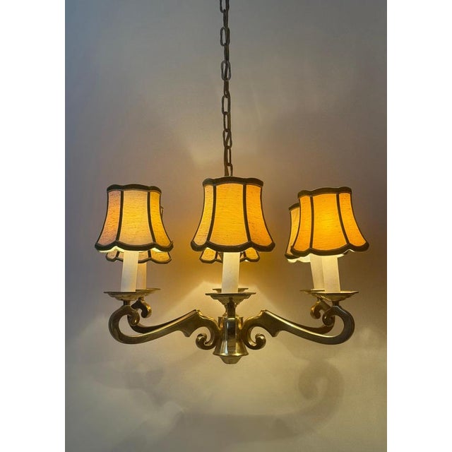 Hollywood Regency Brass 6-Arm Chandelier by Leclaire & Schäfer, 1970s For Sale - Image 6 of 16