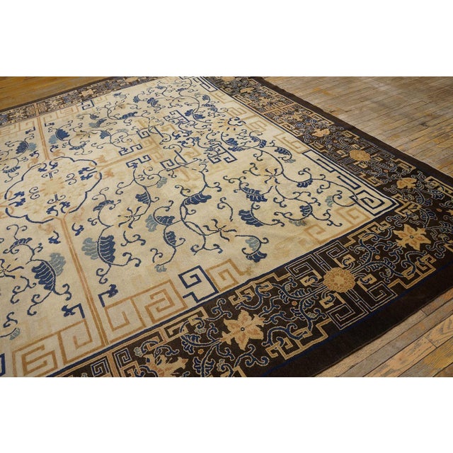 Spectacular Ivory Background Color and Brown Border With Medallion Pattern Antique Chinese Peking Rug For Sale - Image 11 of 12