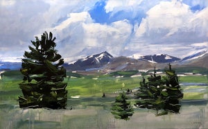 Mt. Evans and Bierstadt, Colorado by David Shingler | Oil on wood panel Landscape with mountains and trees