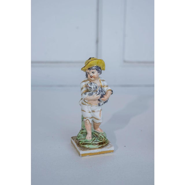 White Antique Early 19th Century English Porcelain Figures - Boy With Dog and Girl With Cat - A Pair For Sale - Image 8 of 15