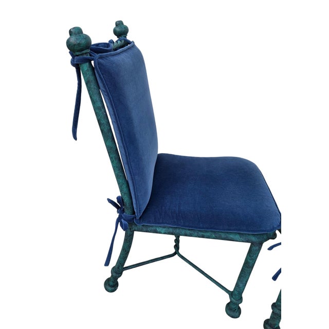Verdigris 2 Vintage Pompeii Babylon Designer Side Chairs Twisted Aluminum Faux Verdigris For Sale - Image 8 of 13