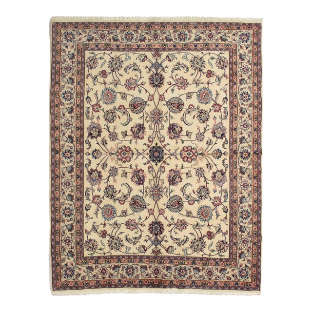 Vintage Hand-Knotted Persian Mashad Rug 6'6" X 8'5" For Sale