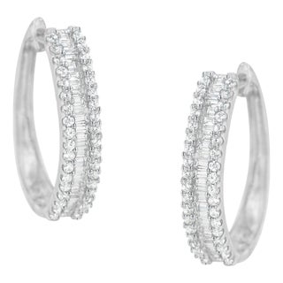 10K White Gold Diamond Hoop Earrings (3/4 cttw, I-J Color, I2-I3 Clarity) For Sale