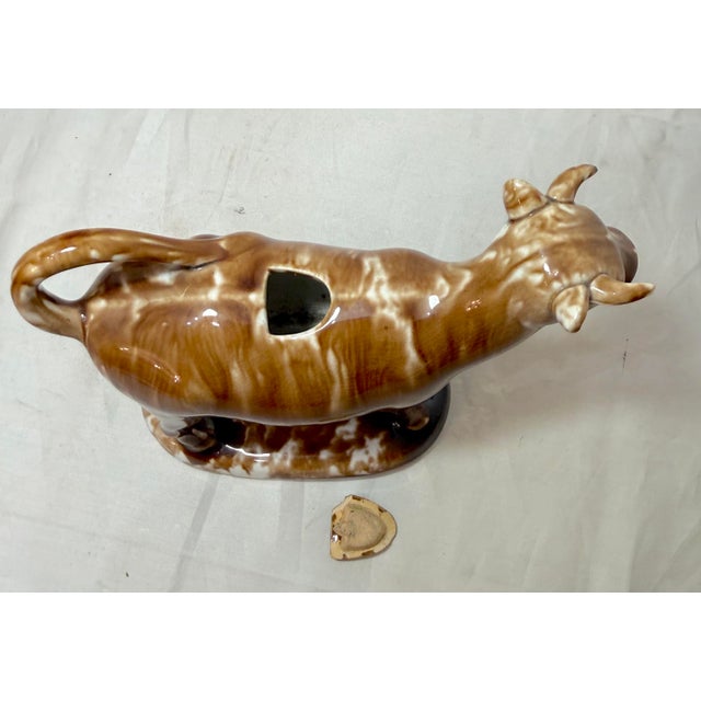 19th Century Rare Early Antique Staffordshire Pottery Brown Drip Glaze Cow Creamer Sculpture For Sale - Image 16 of 17