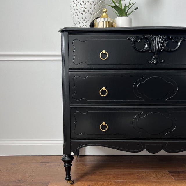 1920s Antique Victorian Dresser in Modern Black Lacquer Finish | Chairish