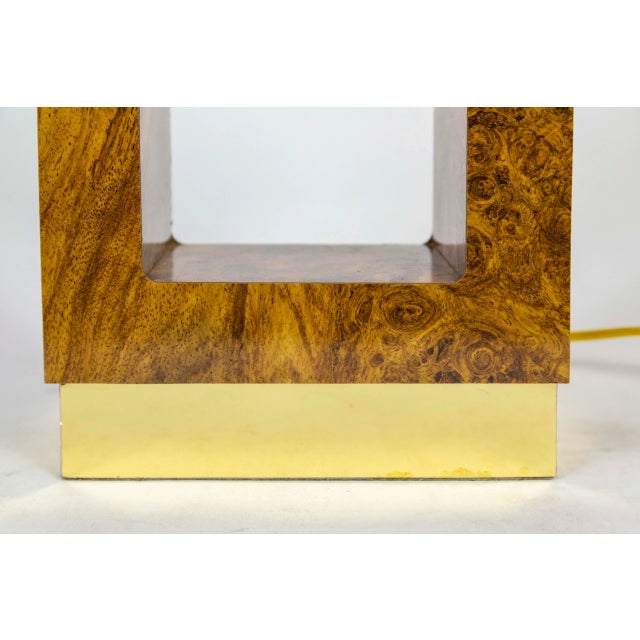 Wood 1970s Geometric Faux Bois Burl Wood Table Lamp For Sale - Image 7 of 9