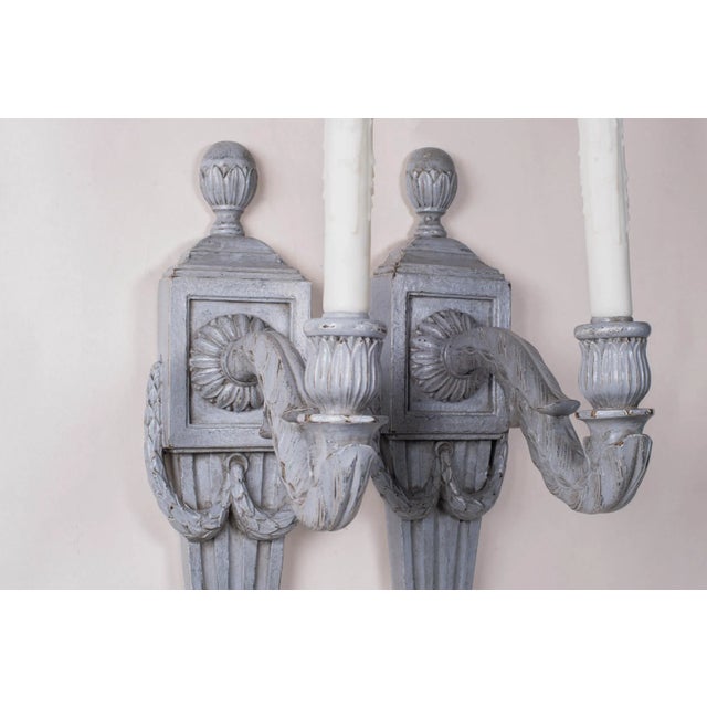 Early 20th Century Empire Style Painted Wood Sconces - a Pair For Sale - Image 4 of 6