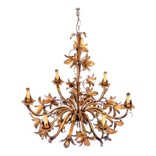 Vintage Gilt Italian Tole Lilly 6-Light Chandelier For Sale