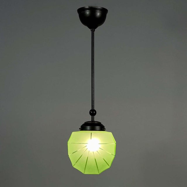 1930s Swedish Green Uranium Glass and Burnished Brass Pendant from Böhlmarks, 1930s For Sale - Image 5 of 18