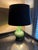 Vintage Mid-Century Modern Green Hobnail Ceramic Table Lamp With Black & Gold Shade For Sale - Image 4 of 6