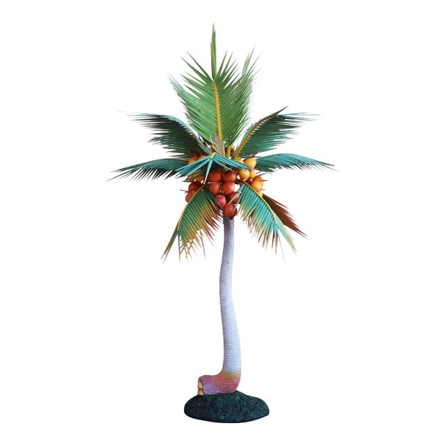 Carved Wood Colorful Life Size Palm Tree Sculpture For Sale