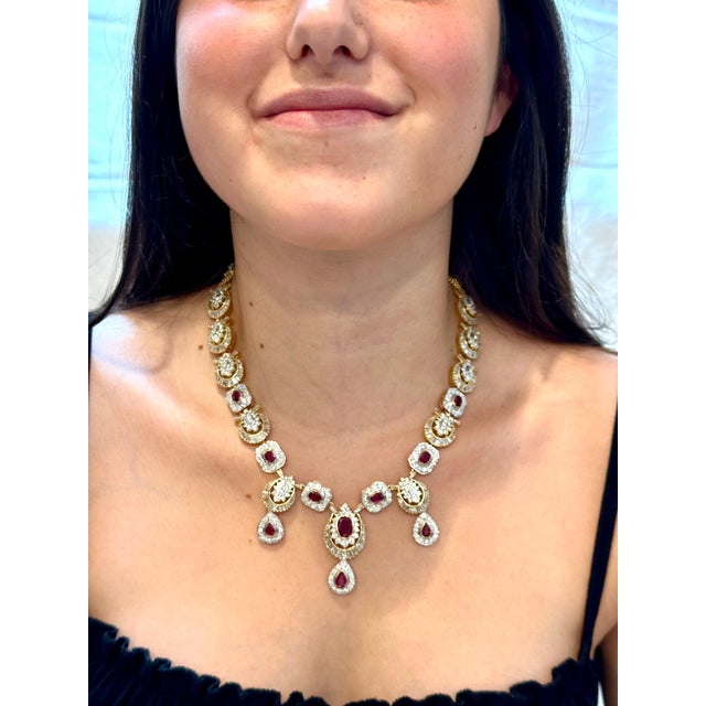 GIA Natural 8Ct Ruby & 38 Ct Diamond Necklace 18 Kt Yellow Gold 111 Grams , 18 " For Sale - Image 11 of 18