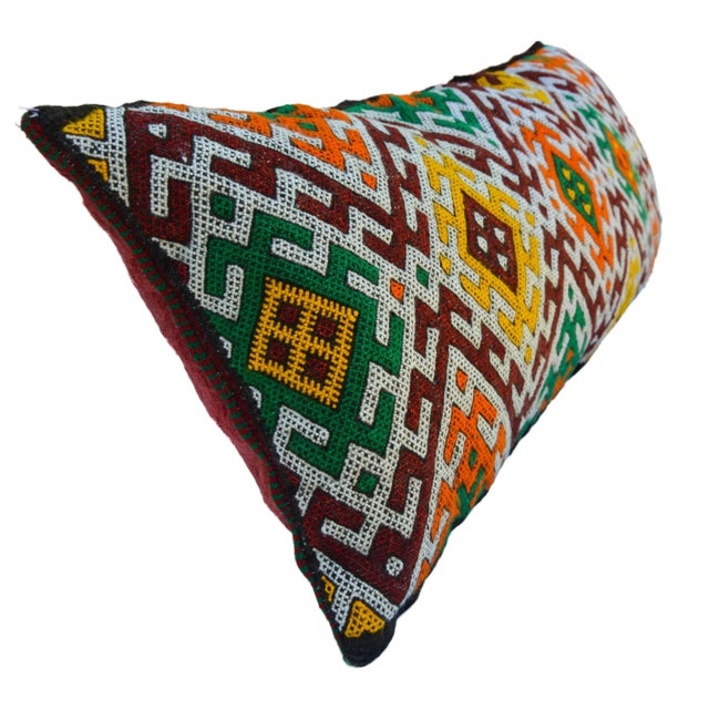 Mid 20th Century Moroccan Colorful Berber-Patterned Wool Pillow For Sale - Image 9 of 11