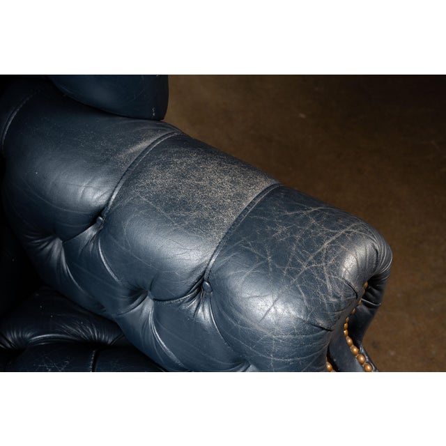 Vintage Tufted Leather Chesterfield Armchair in Blue For Sale - Image 12 of 15