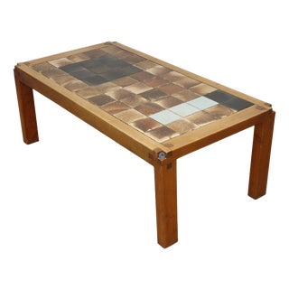Coffee Table in Elm and Ceramic by Pierre Chapo, 1960 For Sale