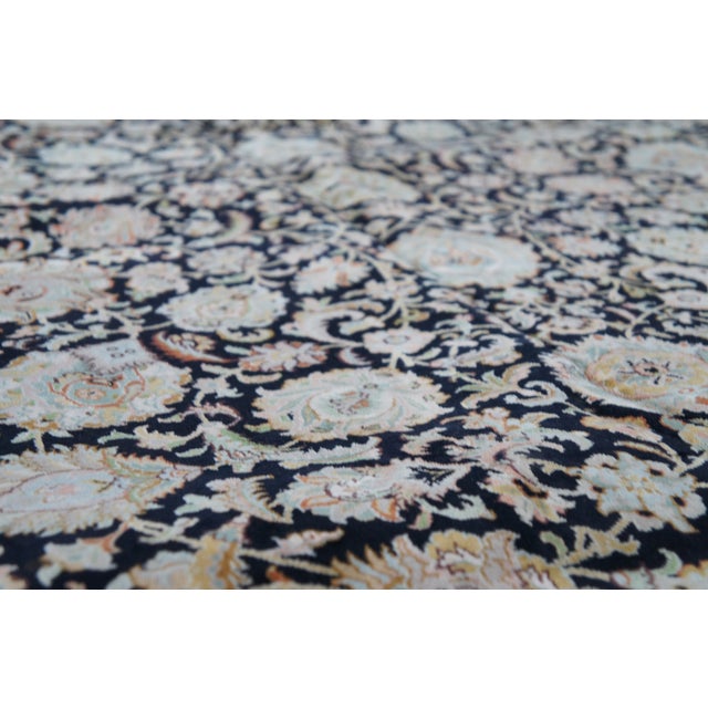 Vintage Oriental Floral All Over Wool & Silk Geometric Black Lotus Area Rug 8' For Sale - Image 9 of 12