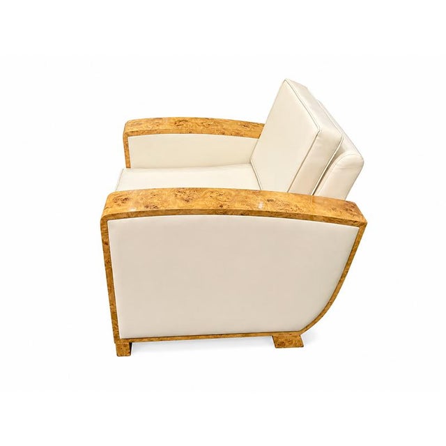 Art Deco Armchairs in Briar Root and Ivory Leather, 1950s, Set of 2 For Sale - Image 3 of 7