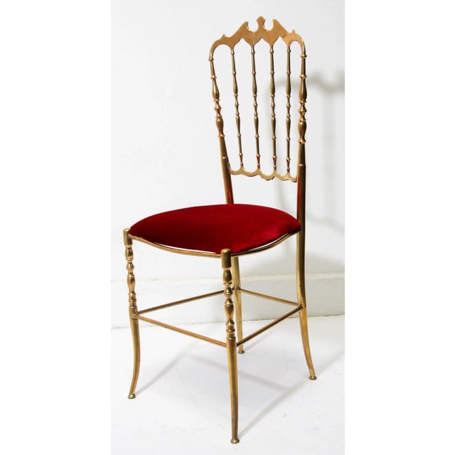 Polished Brass Chiavari Chair With Red Velvet, Italy, 1960s For Sale - Image 9 of 10