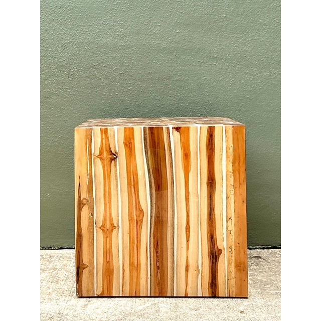 Contemporary Vintage Natural Wood Block Accent Table For Sale - Image 3 of 18