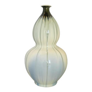 Asian Modern Ivory and Green Reaction Glaze Porcelain Vase For Sale