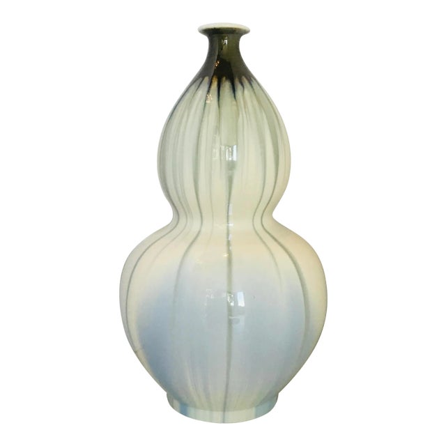 Asian Modern Ivory and Green Reaction Glaze Porcelain Vase For Sale