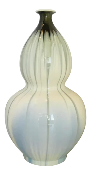Asian Modern Ivory and Green Reaction Glaze Porcelain Vase