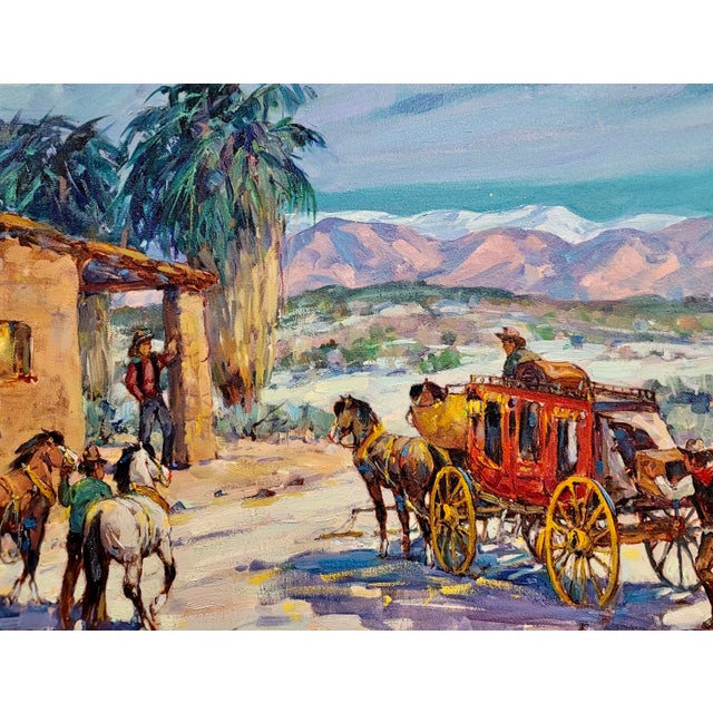 Marjorie Reed -Old West Stagecoach Night Time Resting Stop -Oil Painting For Sale - Image 4 of 9