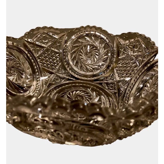 Vintage Deep Cut Leaded Crystal Bowl With Scalloped Edge For Sale - Image 9 of 11