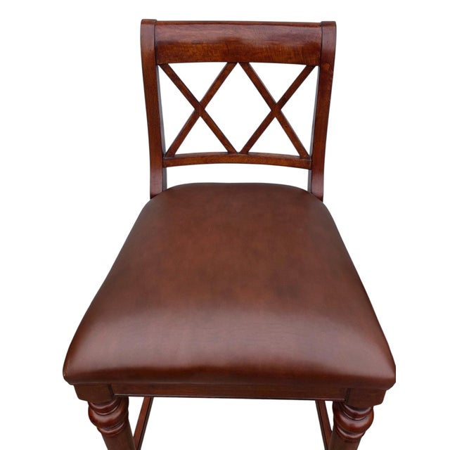 Traditional Pair of Vintage Ethan Allen British Classics Crossback Barstools Armchairs Empire Style For Sale - Image 3 of 14