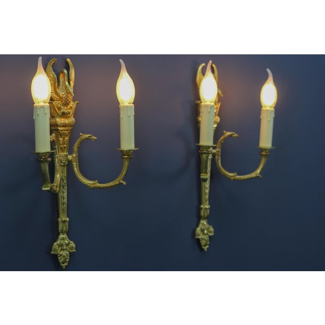 French Empire Style Gilt Bronze 2-Light Sconces, Early 20th Century, Set of 2 For Sale - Image 4 of 18