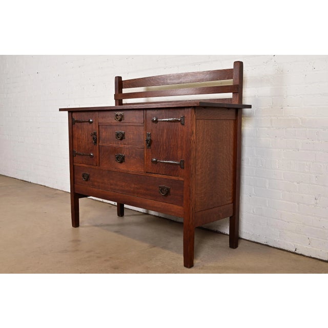 Mission Gustav Stickley Antique Mission Oak Arts & Crafts Strap Hinge Sideboard, Circa 1910 For Sale - Image 3 of 15