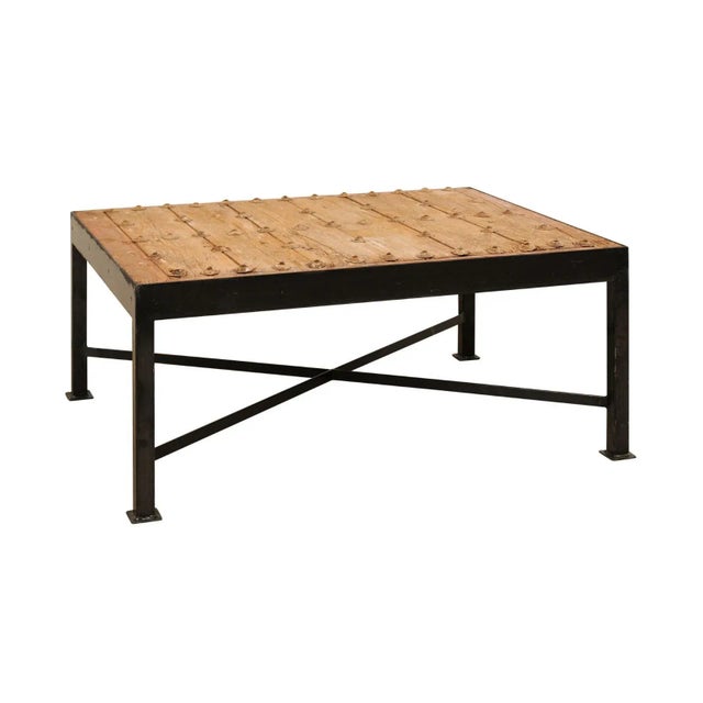 18th Century Spanish Door Custom Coffee Table With Black Metal Base For Sale - Image 12 of 12