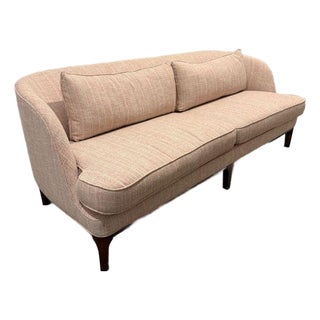 Seychelles Wood Trim Sofa in Pink Textured Weave For Sale