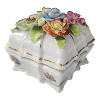 Mid-Century European Porcelain Floral Encrusted Trinket Box, K&o Mark, Circa 1960s For Sale