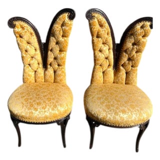 1970s Pair of Victorian “Butterfly-Back” Tufted Velvet Chairs For Sale