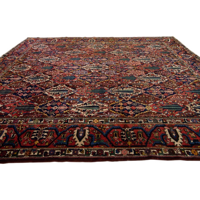 1920s Allover Handmade Antique Persian Bakhtiari Red Wool Rug For Sale - Image 5 of 8
