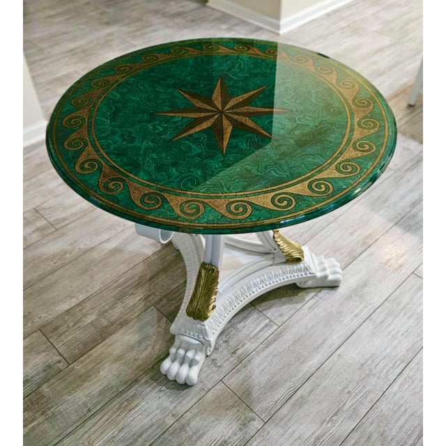 Nautical Maitland - Smith Green Malachite and Gold Starburst Occasional Table With White Bamboo and Brass Base For Sale - Image 3 of 12