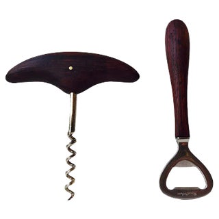 Danish Rosewood Wine and Bottle Opener by Kay Bojesen for USC, 1950s, Set of 2 For Sale