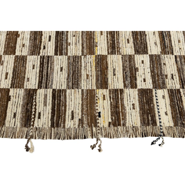 2020s Modern Moroccan Style Checkerboard Wool Rug in Natural Ivory and Chocolate Brown For Sale - Image 5 of 11