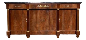 19th Century French Empire Flam Mahogany Marble Top Sideboard / Credenzas