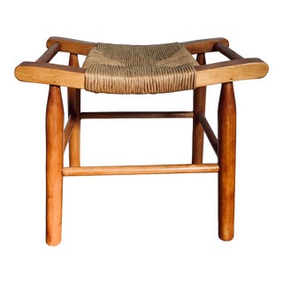Danish Modern Rush-Seat Maple Stool For Sale