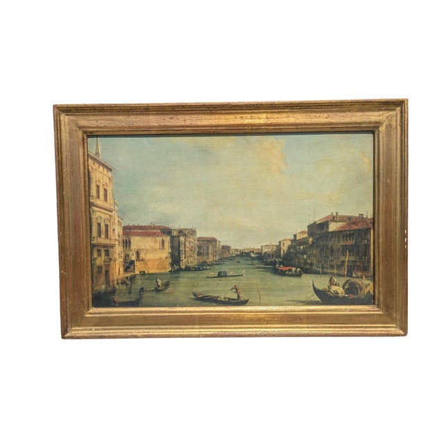 Green Early 20th Century Italian Florentine Framed Venice Canal Art For Sale - Image 8 of 13